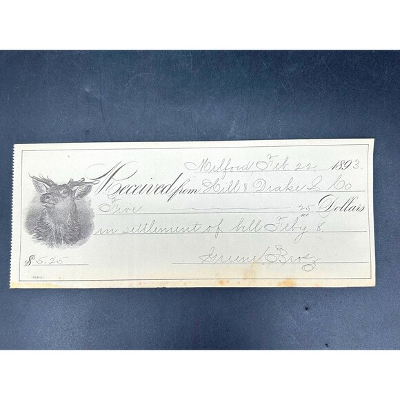 Vintage Paper Receipt fancy elaborate Design Elk (1893) Antique Receipt - Picture 2 of 3